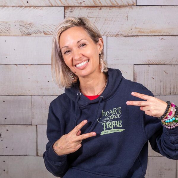 Heart and Soul Tribe Hoodie - front - Bec being funny